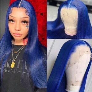 New vibrant Blue  human hair long T Lace Front Wig